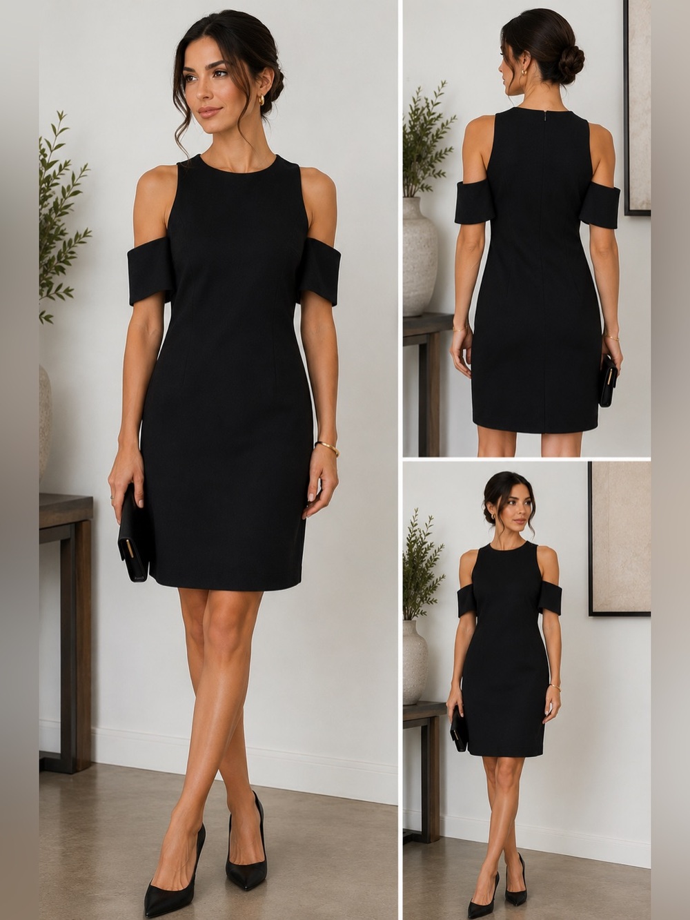 NWT n/nicholas Black Ponti Cold Shoulder Dress Size 6 Modern Minimalist